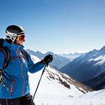 **

A skier in a snowy mountain landscape, wearing high-quality, waterproof ski gloves (GORE-TEX or similar), holding ski poles. Focus on the gloves' waterproof material and the overall winter sports atmosphere.

**
