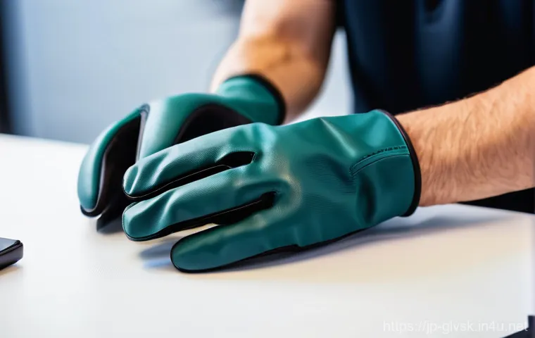 정전기 방지 장갑 추천 - **Winter Static Frustrations:**
    An indoor scene during winter, featuring a young woman in her la...