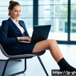 압축 양말과 일반 양말 차이 - **Prompt:** A young adult woman, appearing to be in her late 20s to early 30s, is seated comfortably...